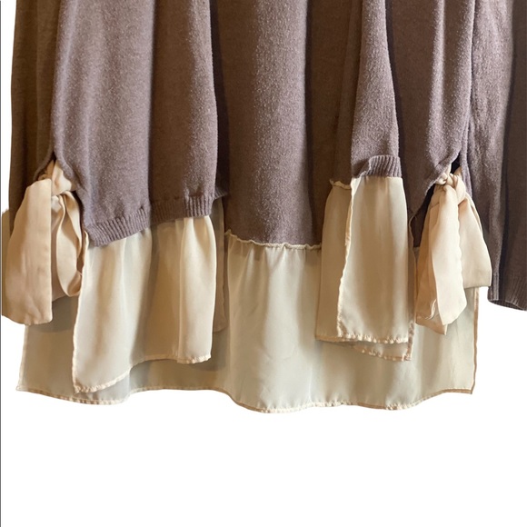 Lauren Conrad neutral cardigan with sheer cream accent and ties size large - Picture 3 of 6